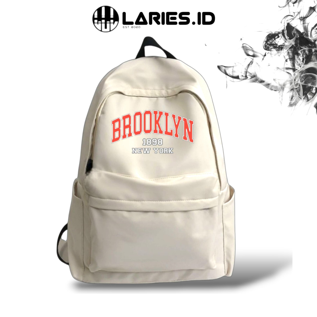 LARIES Original - Brooklyn Tas Ransel Backpack Putih Tas Gendong Sekolahan Wanita Pria SD/SMP/SMA Ka