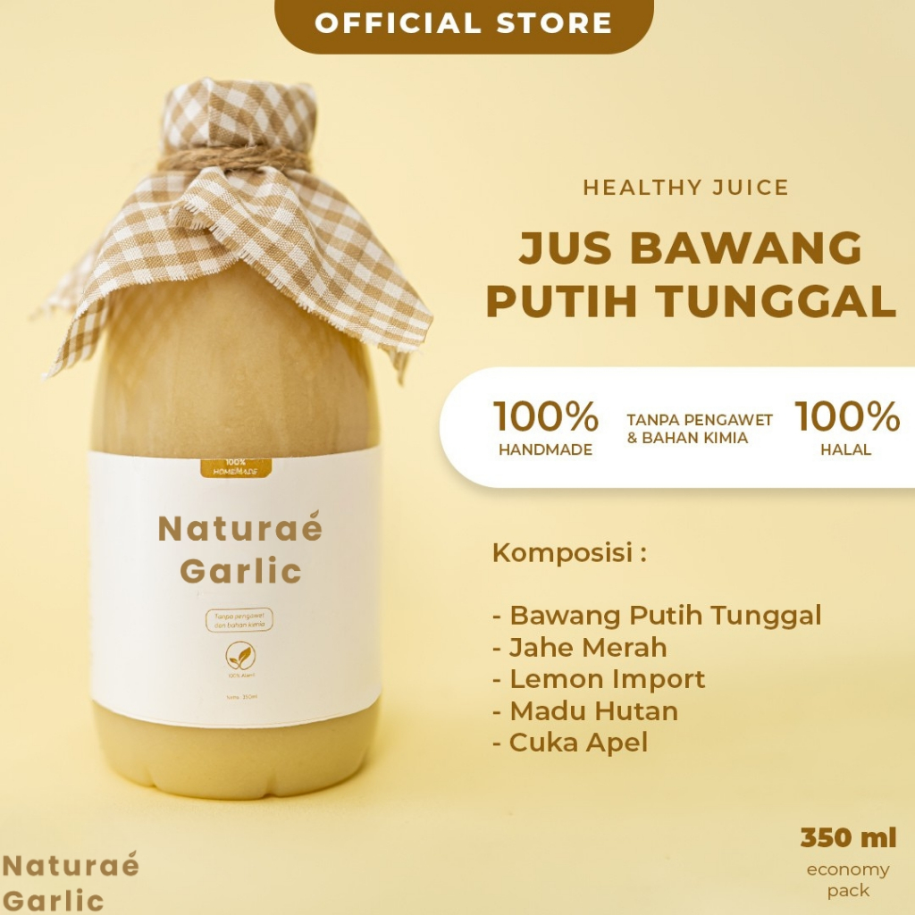 

NATURAE Jus Bawang Putih Tunggal 350ml GARANSI RESMI - Jahe Merah - Lemon Import - Madu Hutan - Cuka Apel - HALAL - Ecoomy Pack