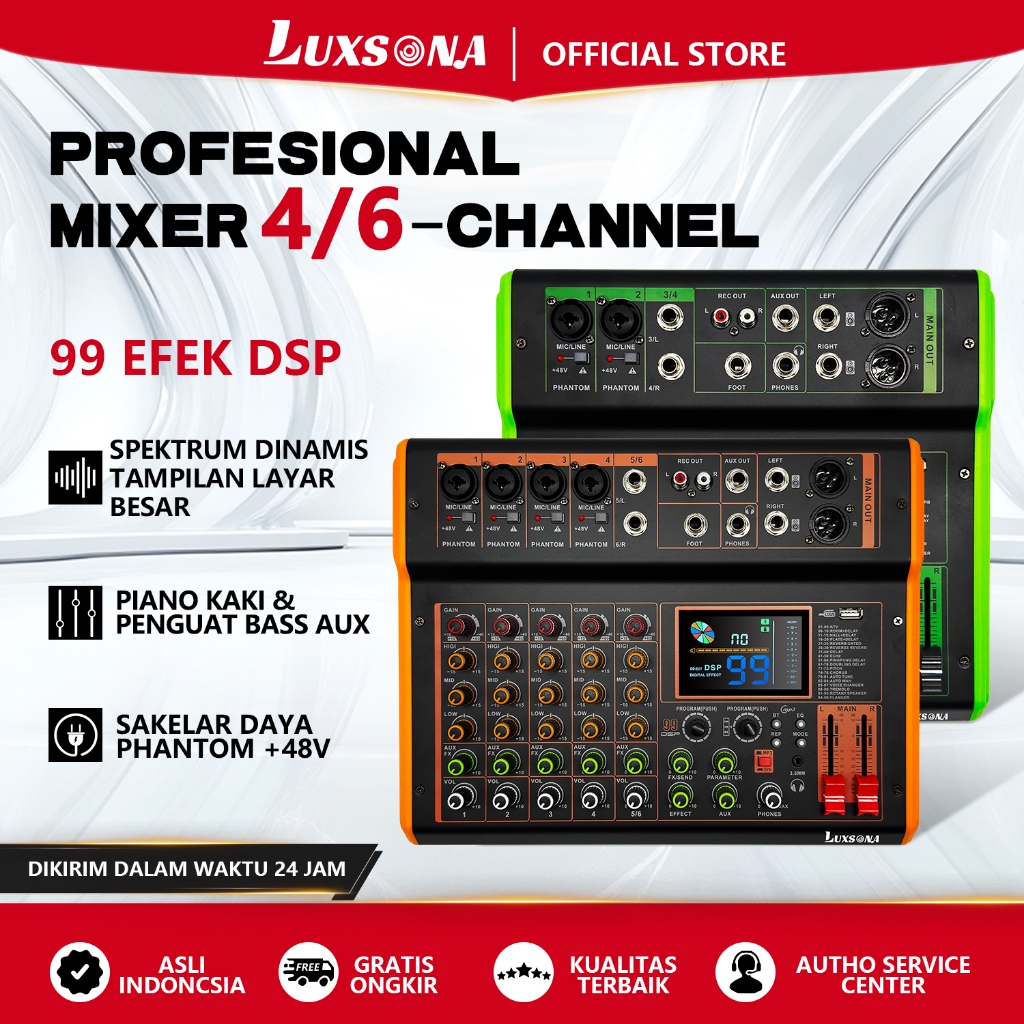 LUXSONA 4/6 channel mixer audio /mixerkaraoke/99DSP efek layar besarpencampur Audio/misker audio 4