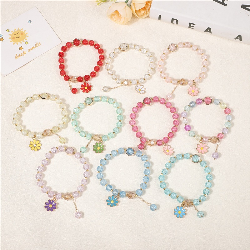 Gelang Manik-manik Kaca Berwarna Mode Gelang Kaca Kristal Aster Kecil Manis Aksesori Gelang Bracelet
