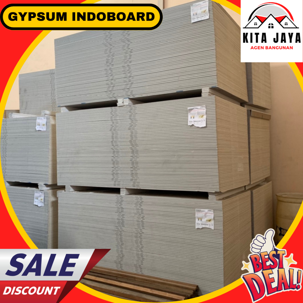 Gypsum / Gipsum Indoboard 9 mm Papan Plafon/Gypsum 1.2 m X 2.4 m
