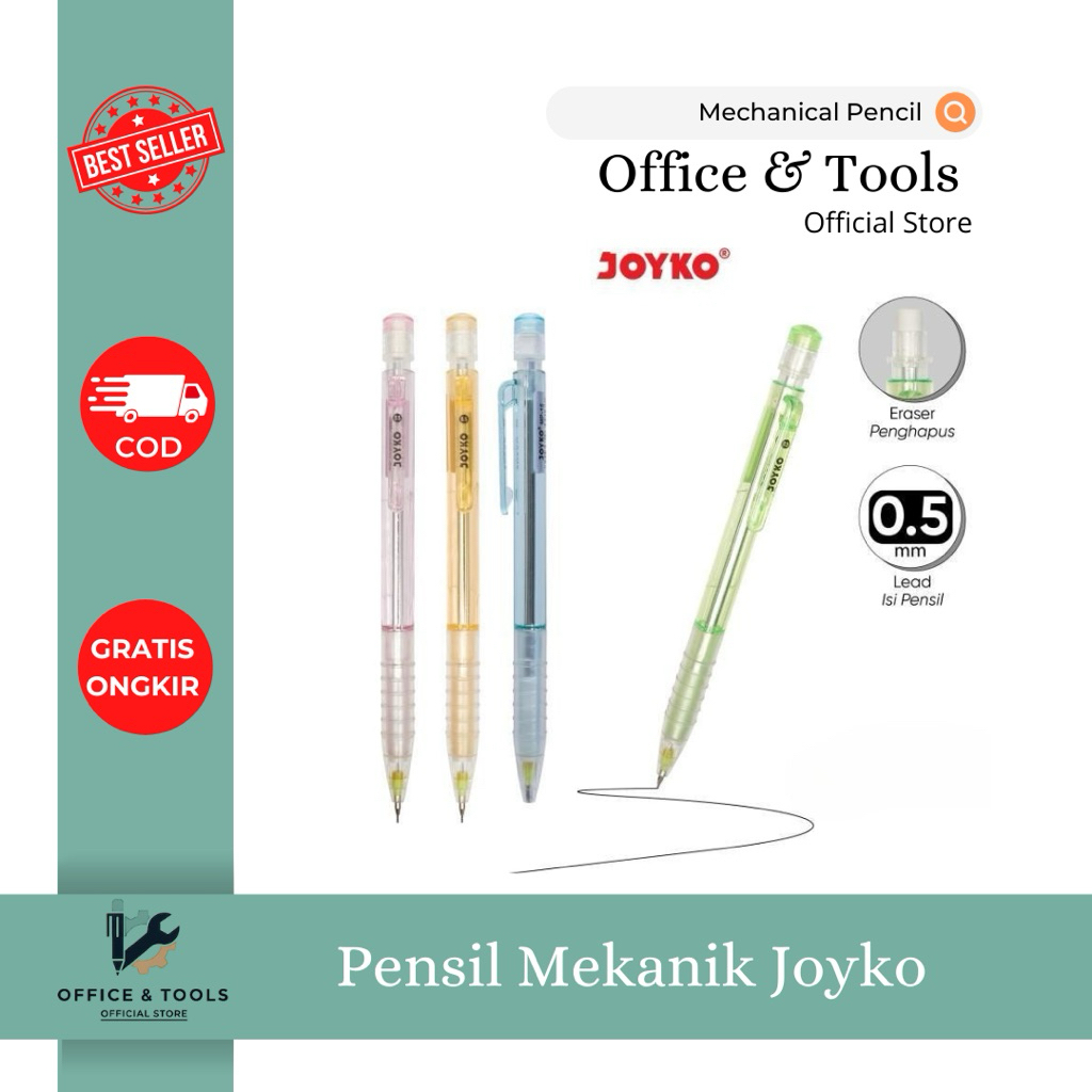 

Pensil Mekanik Joyko Aesthetic 0.5mm Otomatis Ada Penghapus Office & Tools