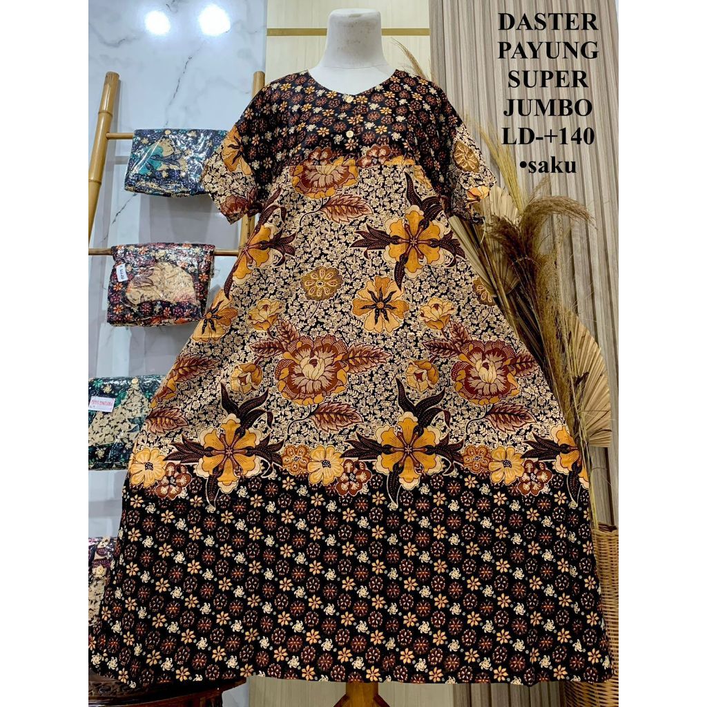 Daster Payung Super Jumbo LD140 Busui Bumil Friendly/Saku Kancing Depan/Daster Batik