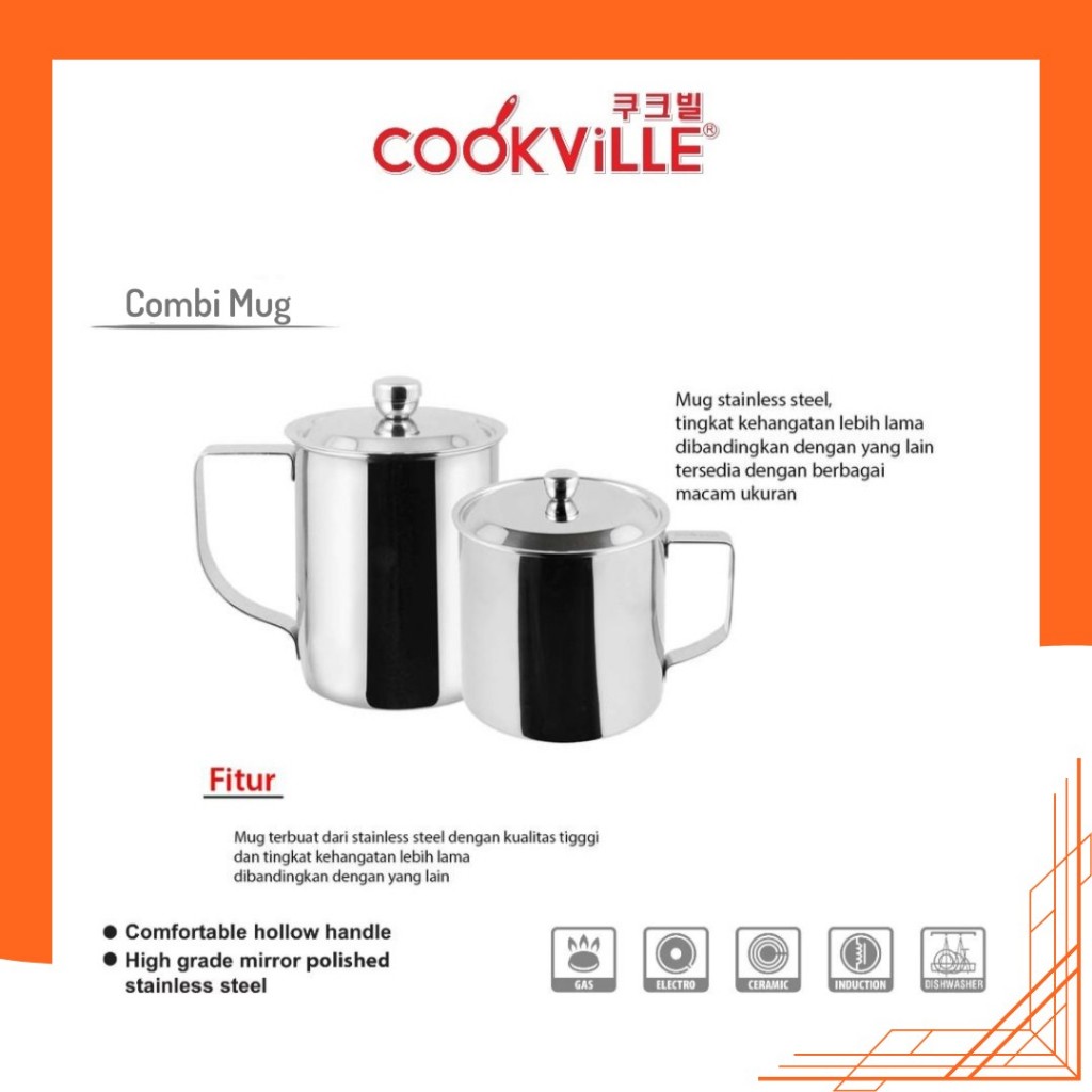 COOKVILLE Mug Tutup 500cc / Mug With Cover Stainless Korea