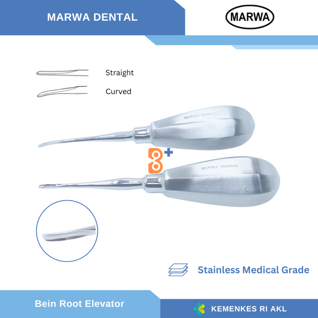 Bein Root Elevator 1 mm 2 mm 3 mm 4 mm / Bein Dental Gigi Lurus Bengkok Lengkung