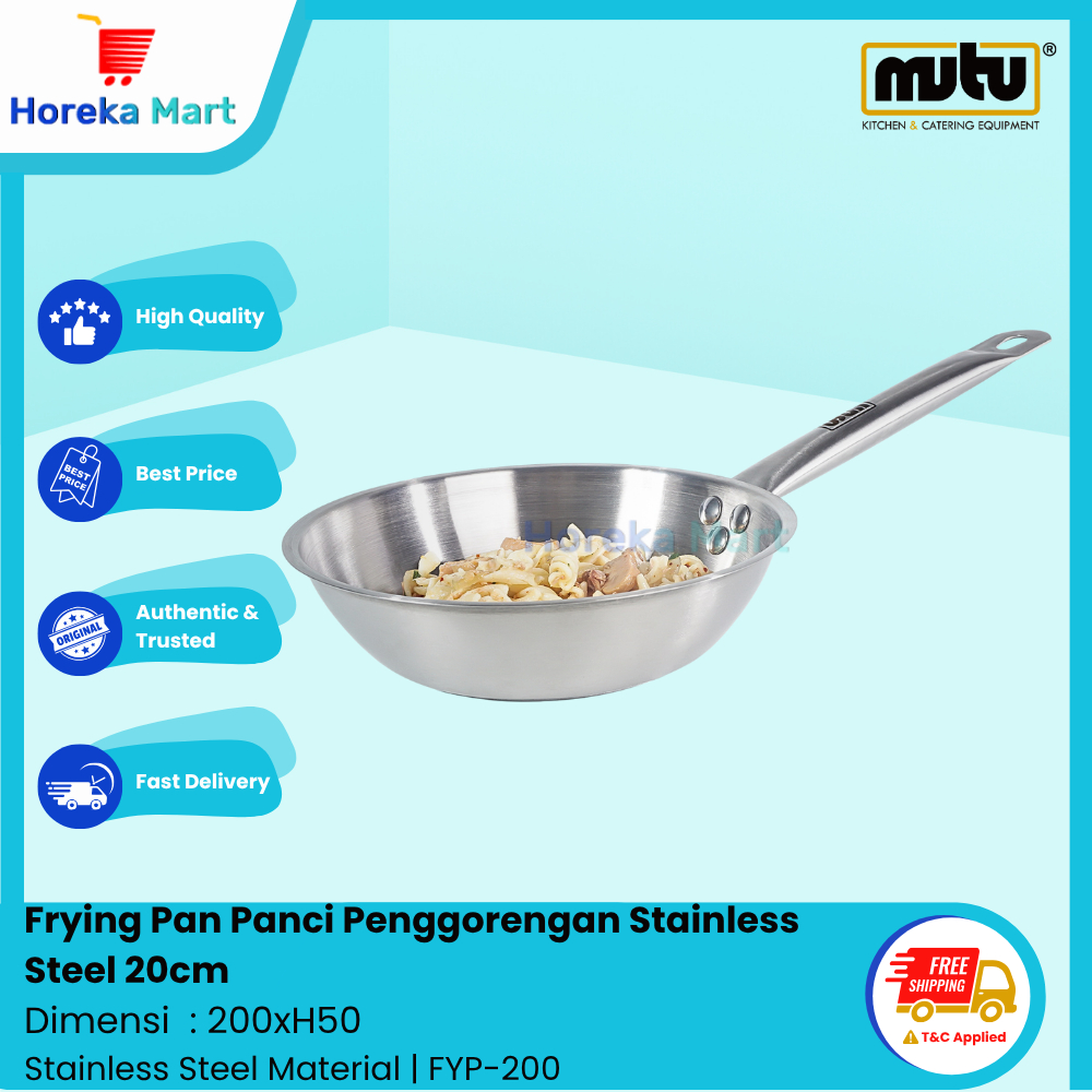 Frying Pan Stainless Panci Masak Penggorengan Hotel Restoran 20cm Mutu FYP200