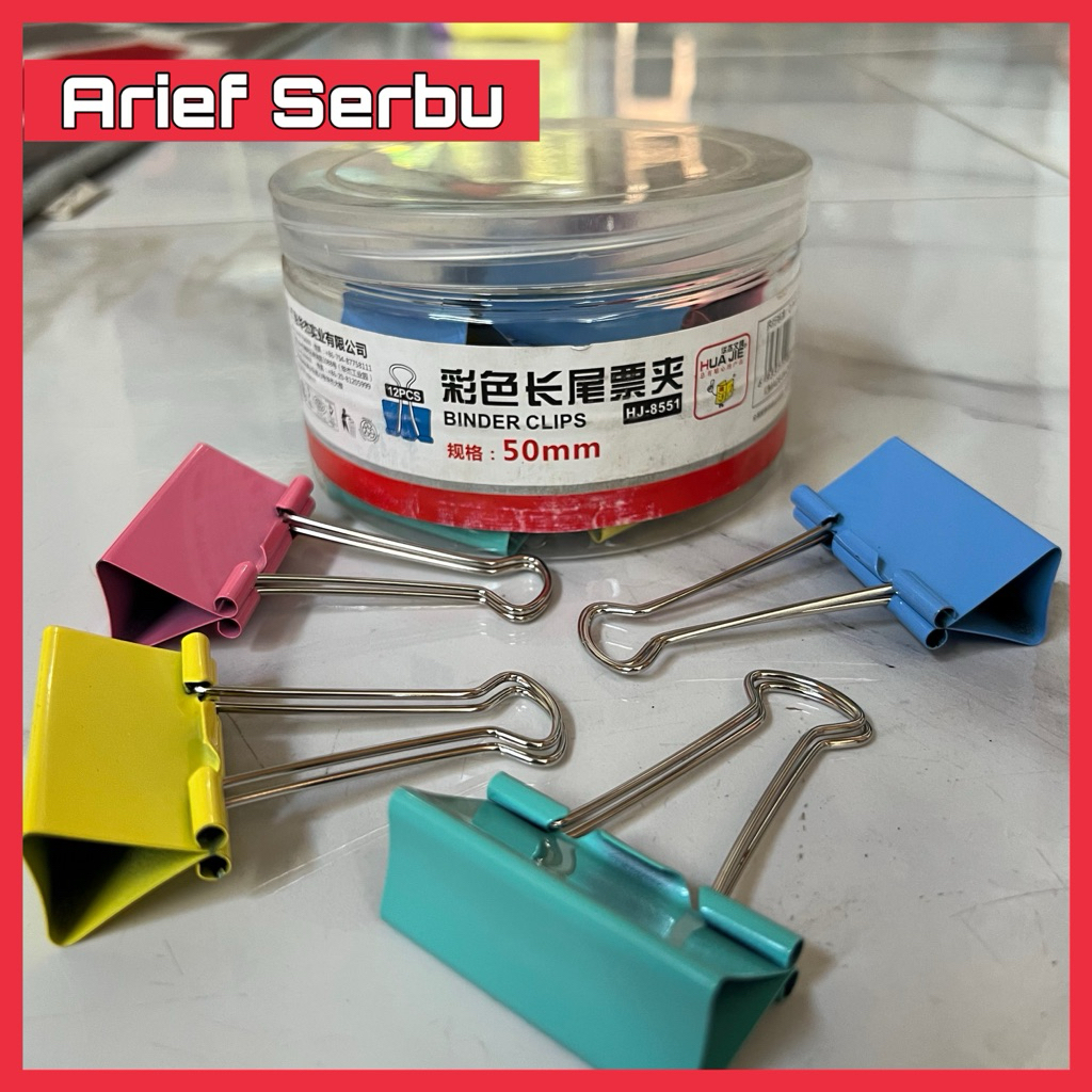 

grosir binder clips 50mm (1 toples isi 12 warna warni) binder clips hua jie