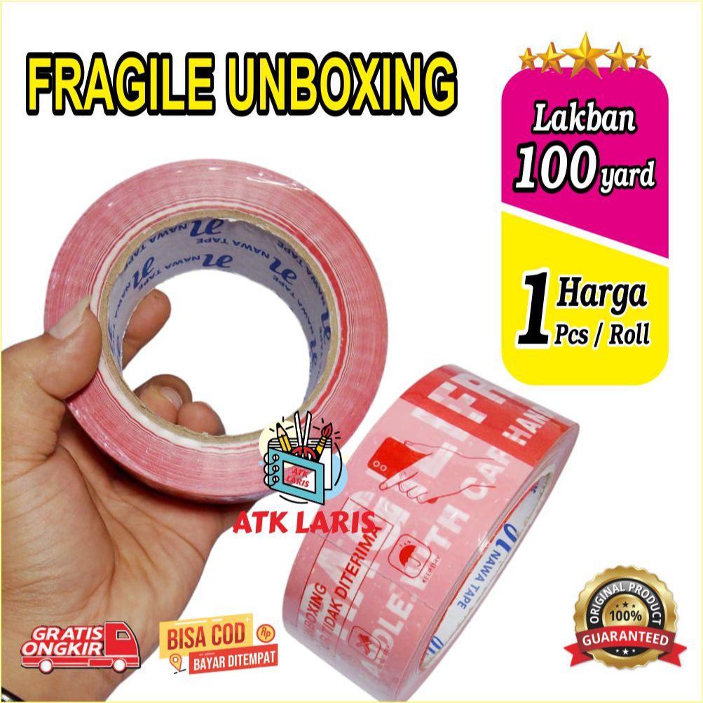 

TAPE LAKBAN FRAGILE UNBOXING PANJANG 200YARD HARGA UNTUK 1 PCS LAKBAN VIDEO UNBOXING
