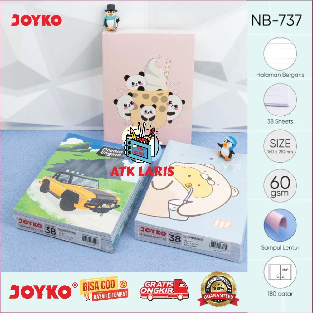 

Joyko NB-737 Ruled Notebook 10 Pcs Pack for School Use BUKU TULIS SEKOLAH Buku Tulis JOYKO 38 Lembar