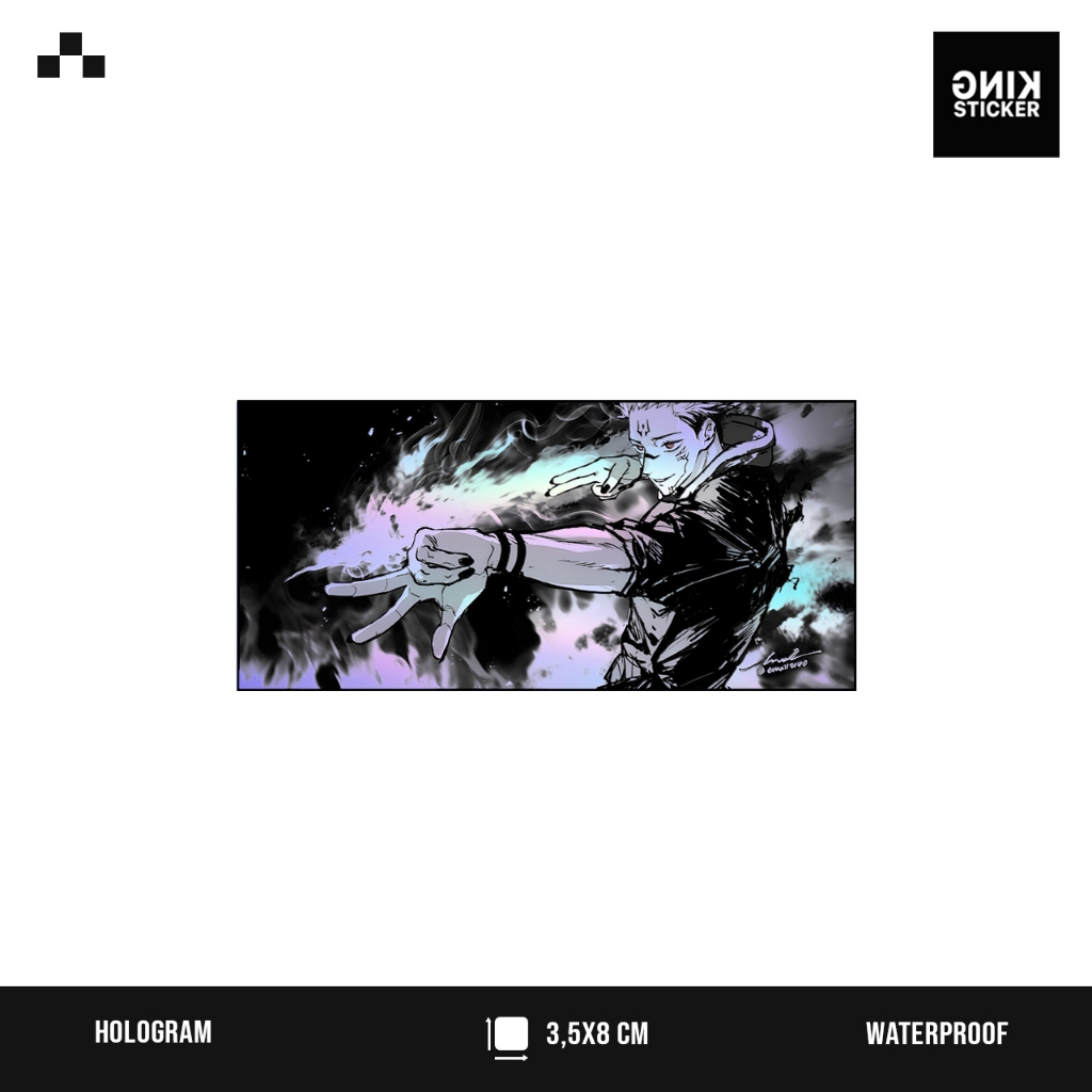 

Sticker Ryomen Sukuna Anime Jujutsu Kaisen Hologram Rainbow Effect, Bahan Vinyl Waterproof Tahan air.