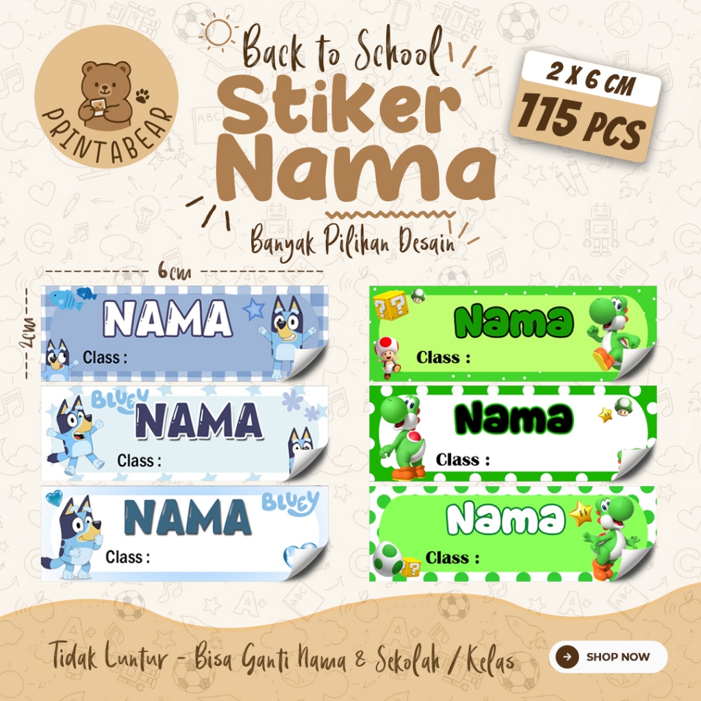 

[115 PCS] 02A-STICKER NAMA ukuran 2x6 cm / Stiker Buku Tulis Anak Mata Pelajaran Sekolah TK SD SMP