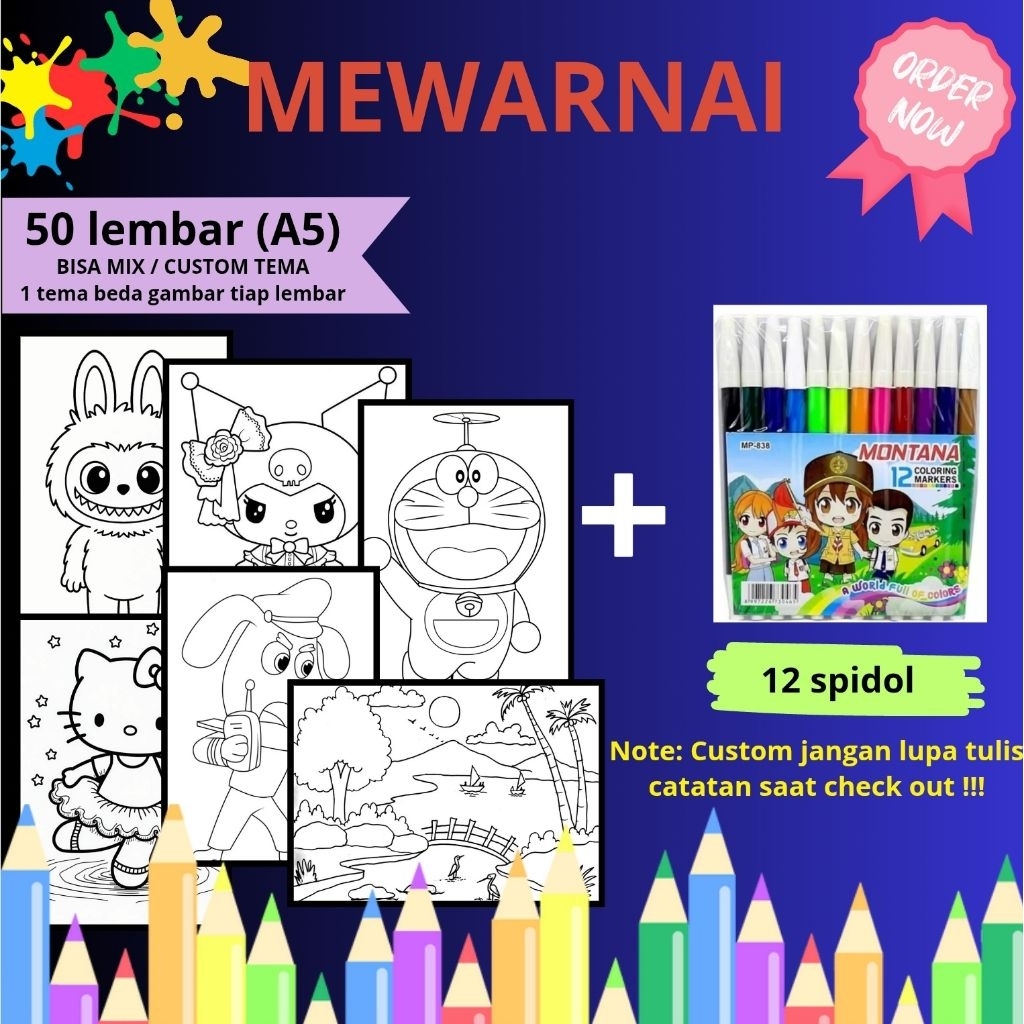 

KERTAS MEWARNAI A5 CUSTOM TEMA SUKA-SUKA / MIX
