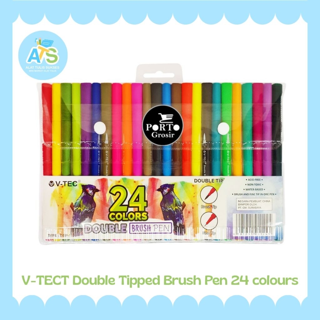 

v-tec fineliner + brush pen double tip 12 colours
