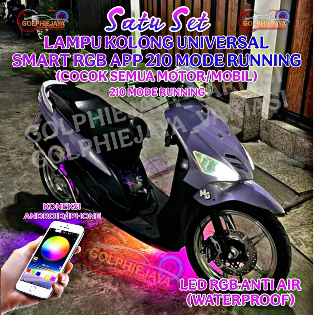 LAMPU KOLONG RGB 210 MODE UNIVERSAL MOTOR , MOBIL 1 SET LAMPU LED KOLONG RGB RUNNING KONEK BLUETOOTH