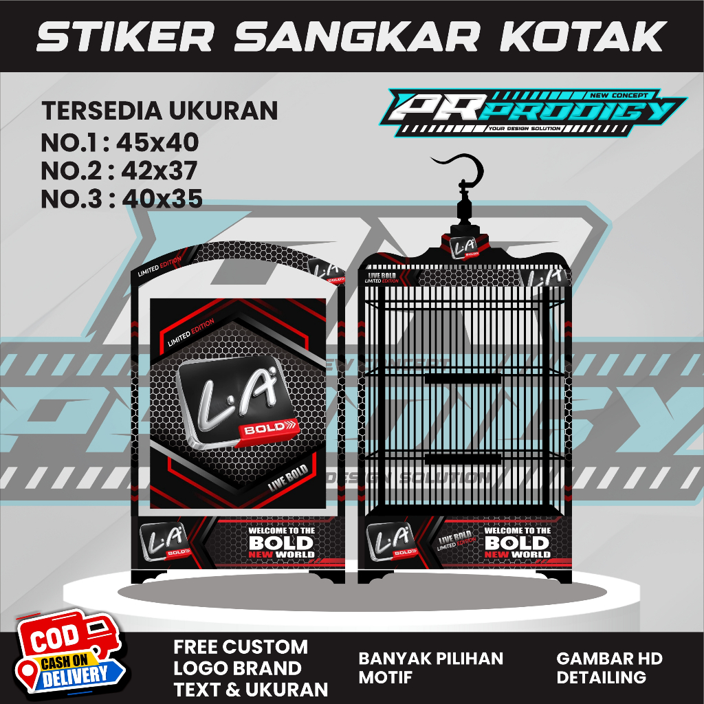 Stiker Decal L.A BOLD /Sangkar Burung Koper/Single Fighter Kotak - Sangkar Burung Kotak