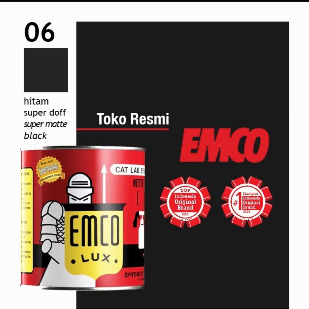 Cat Kayu Besi EMCO Lux Hitam Super Doff 1kg & 0,5kg– Cat Kayu Besi Anti Karat Warna Hitam Doff Pekat
