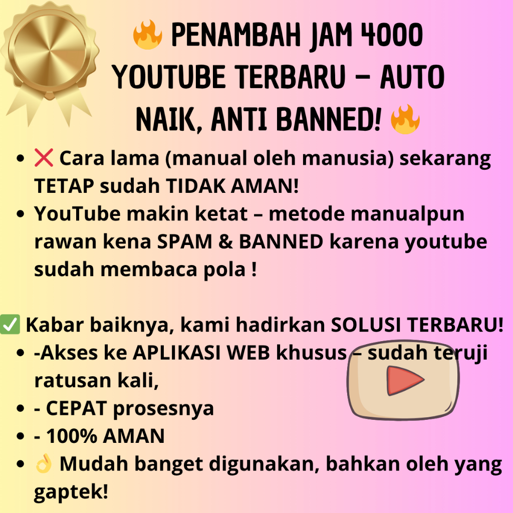 STOK terbatas ALAT VieWERyoutubE 4000Jam retensi tinggi jamTAyang Premiumm viewSyoutube