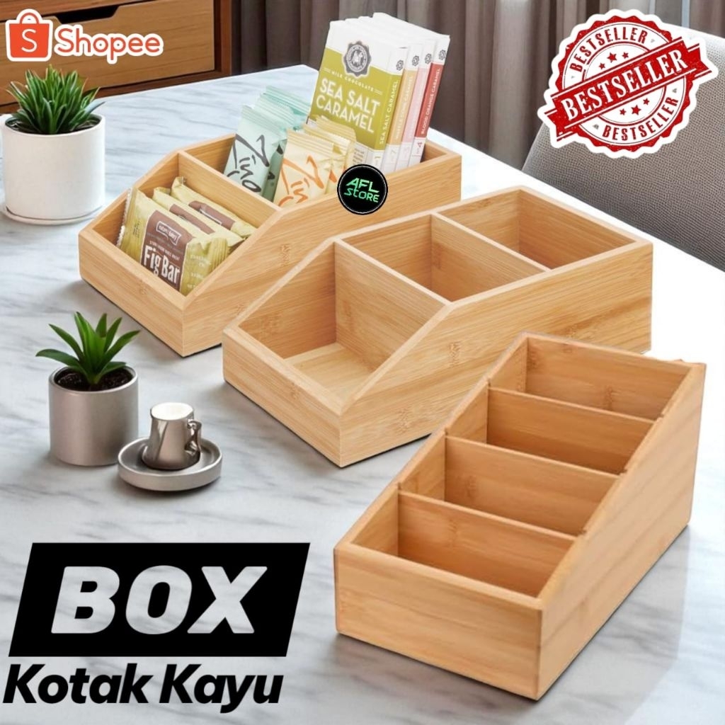 box kotak kayu 2 sekat 3 sekat 4sekat/kotak penyimpanan pernak pernik kecil/rak tempat penyimpanana