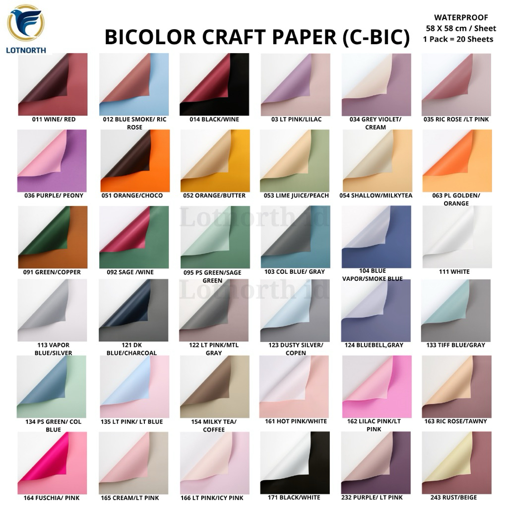 

[1 pack] C-BIC / Kertas Buket Bunga / Wrapping Paper Cellophane / Bicolor Craft Paper / Kertas Buket 2 Dua Warna Bolak Balik 2 Sisi / Kualitas Premium Tebal / Florist Bouquet Supply / Termurah / Plastik Bunga