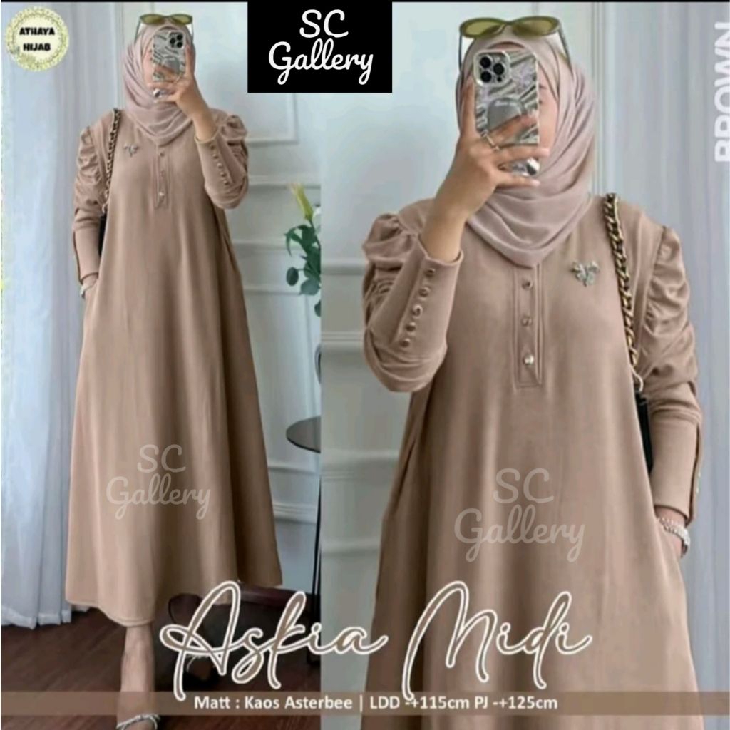 Dress Wanita Askia Knit Gamis Kekinian Mewah Dress Midi Kondangan Viral
