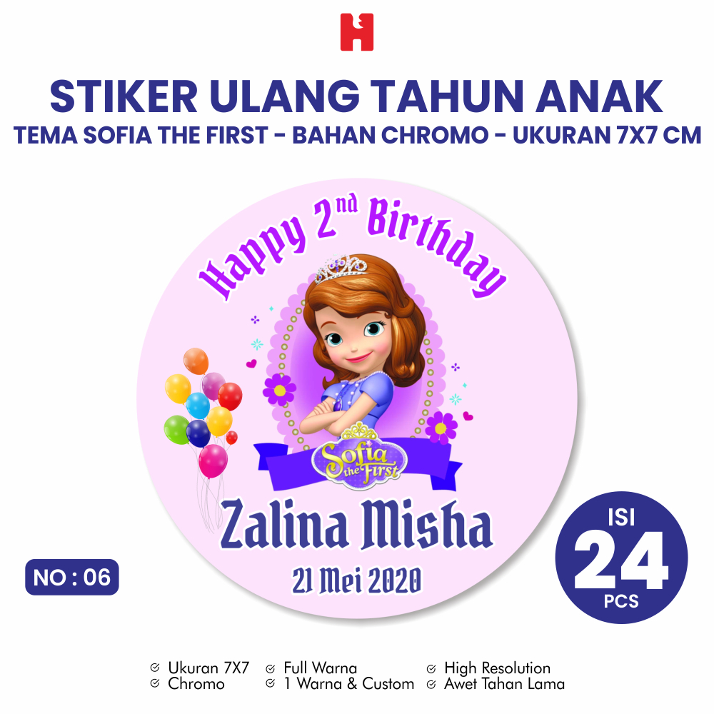 

Stiker Ulang Tahun Anak Tema Sofia The First Ukuran 7x7 CM Bulat - Isi 24 Pcs