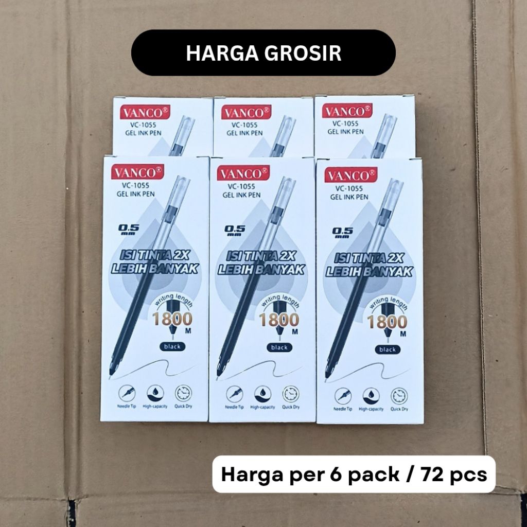 

[6 PAK] Pulpen Gel Vanco 0.5mm | Tinta 2X Lebih Banyak | 1800m | Best Seller Grosir Kantoran | 6 pack = 72 pcs
