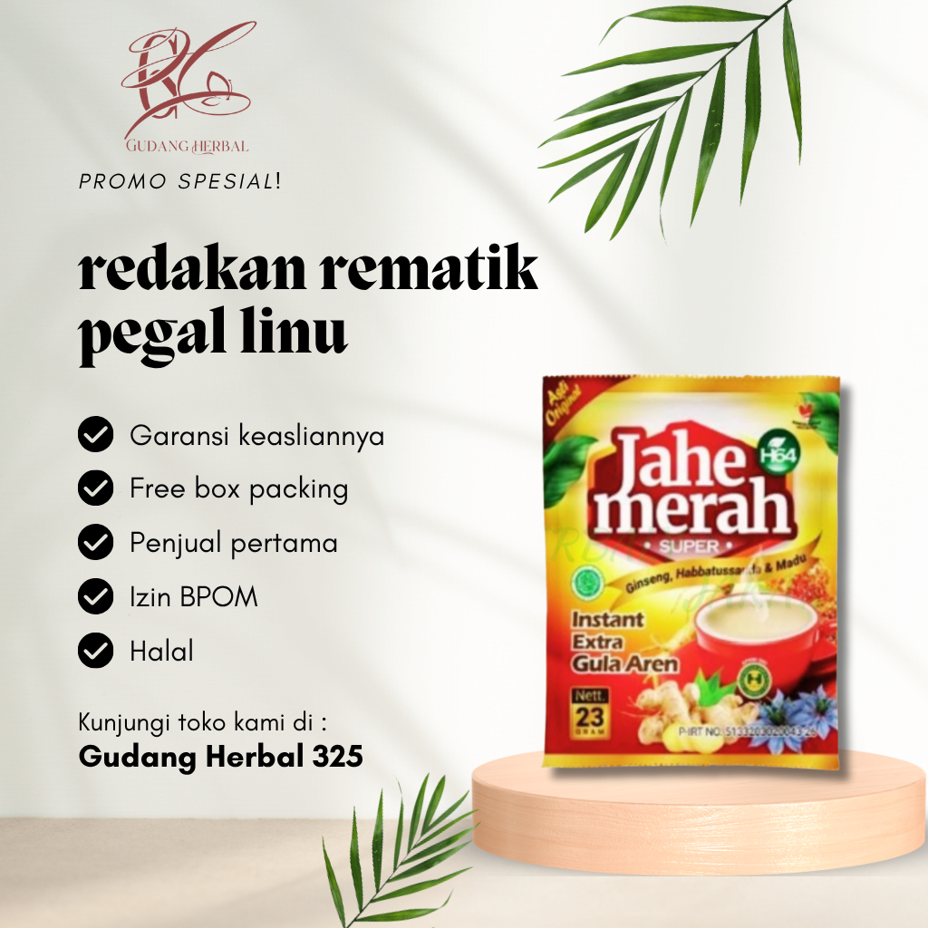 

Jahe H64 Sachet Jahe Merah Super Mix Bubuk Habbatussauda Meredakan Rematik Nyeri Sendi Pegal Linu