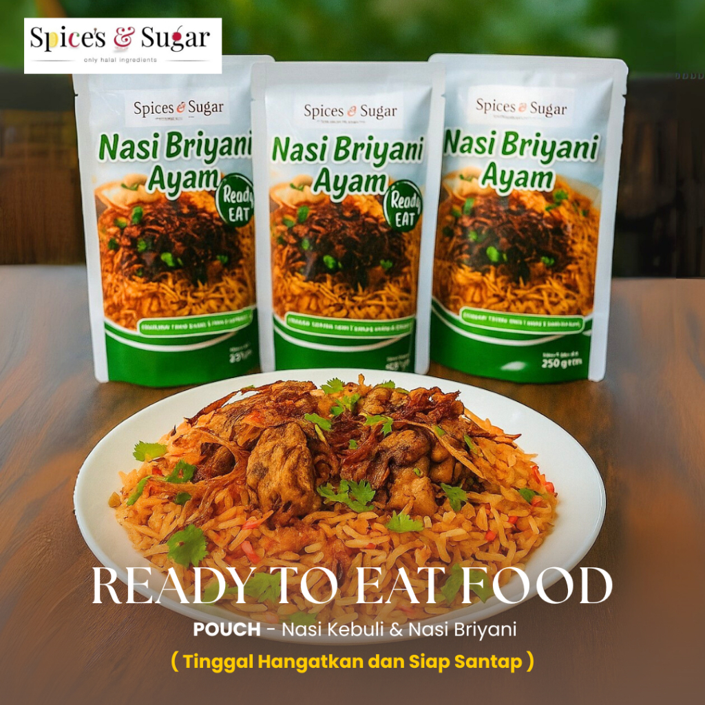 

Nasi Kebuli Briyani Makanan Siap Saji Ready To Eat Nasi Timur Tengah Instant Kemasan Pouch Tinggal Dipanaskan dan Siap Santap by Spice's & Sugar
