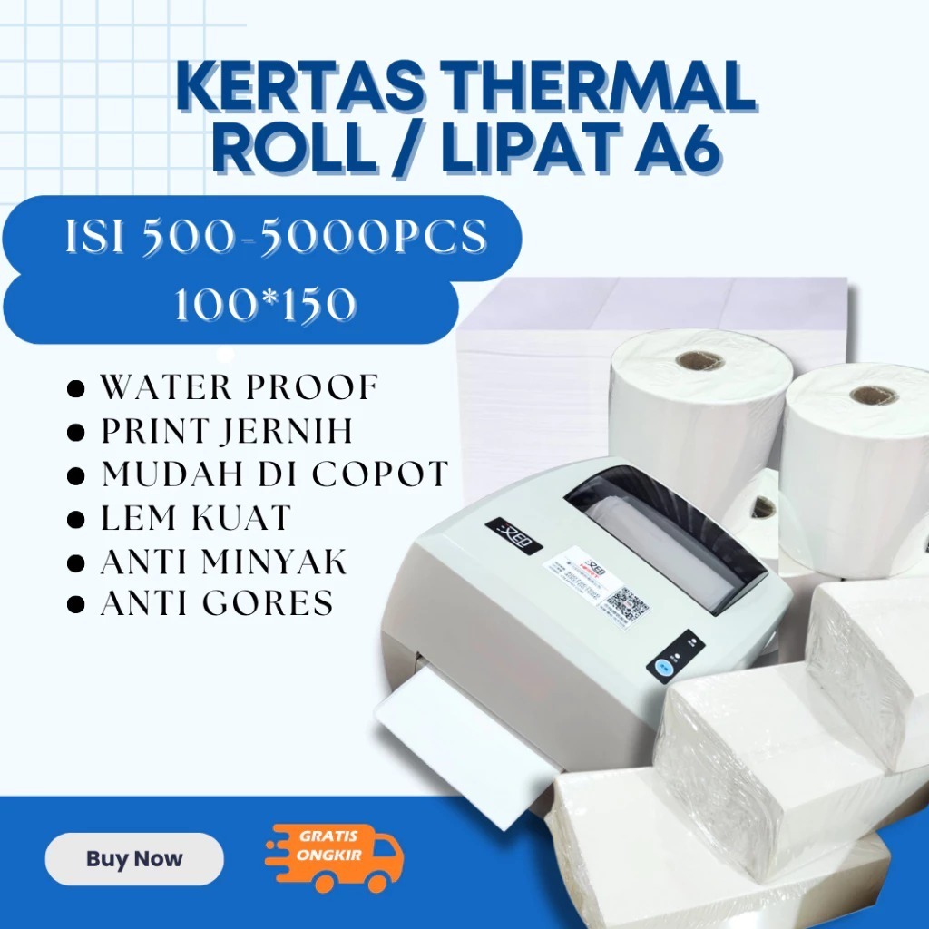 

Kertas resi Label Sticker Direct Thermal A6 10x15cm 100x150mm Barcode Stiker Termal jnt jne shopee SB1210