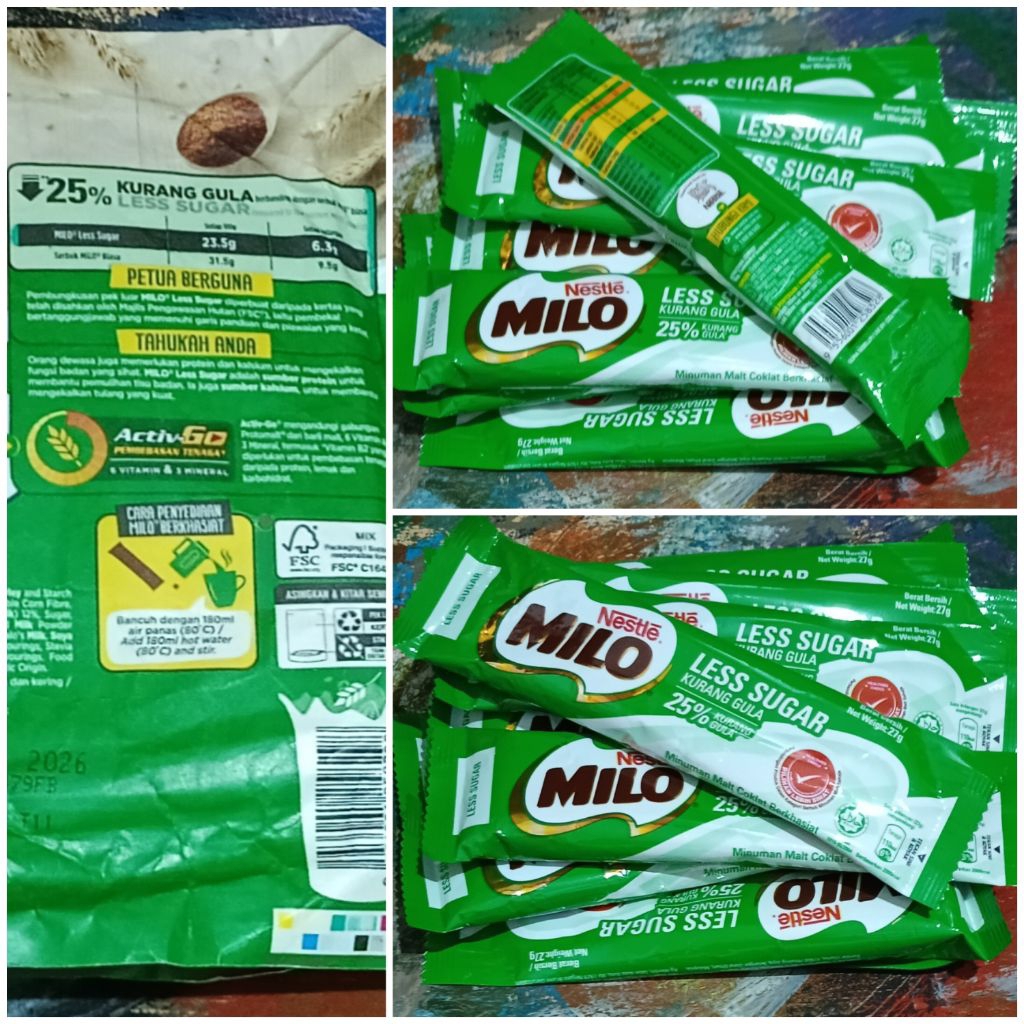 

Milo 27gr 25% Less Sugar Eceran Satuan Kurang Gula Minuman Malt Coklat Berkhasiat