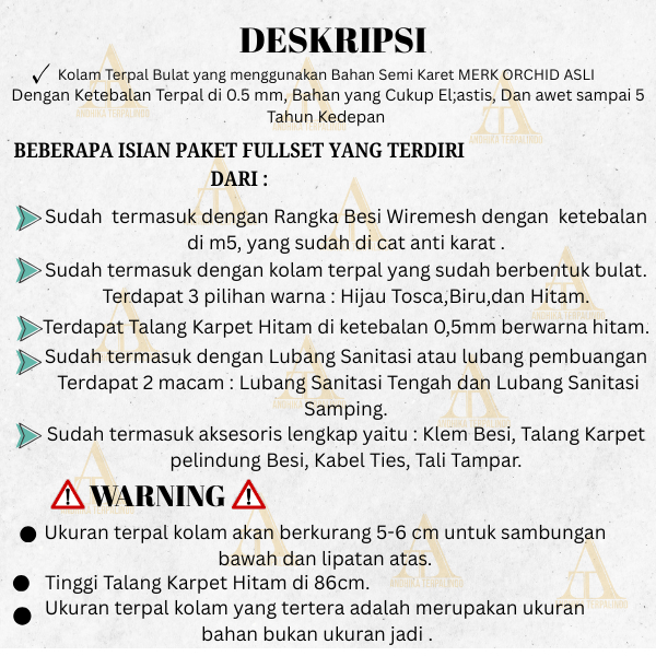 Artavela45 Kolam Terpal Fullset Diameter 3M Tinggi 1.2M / Kolam Bulat Fullset/Kolam Terpal Fullset