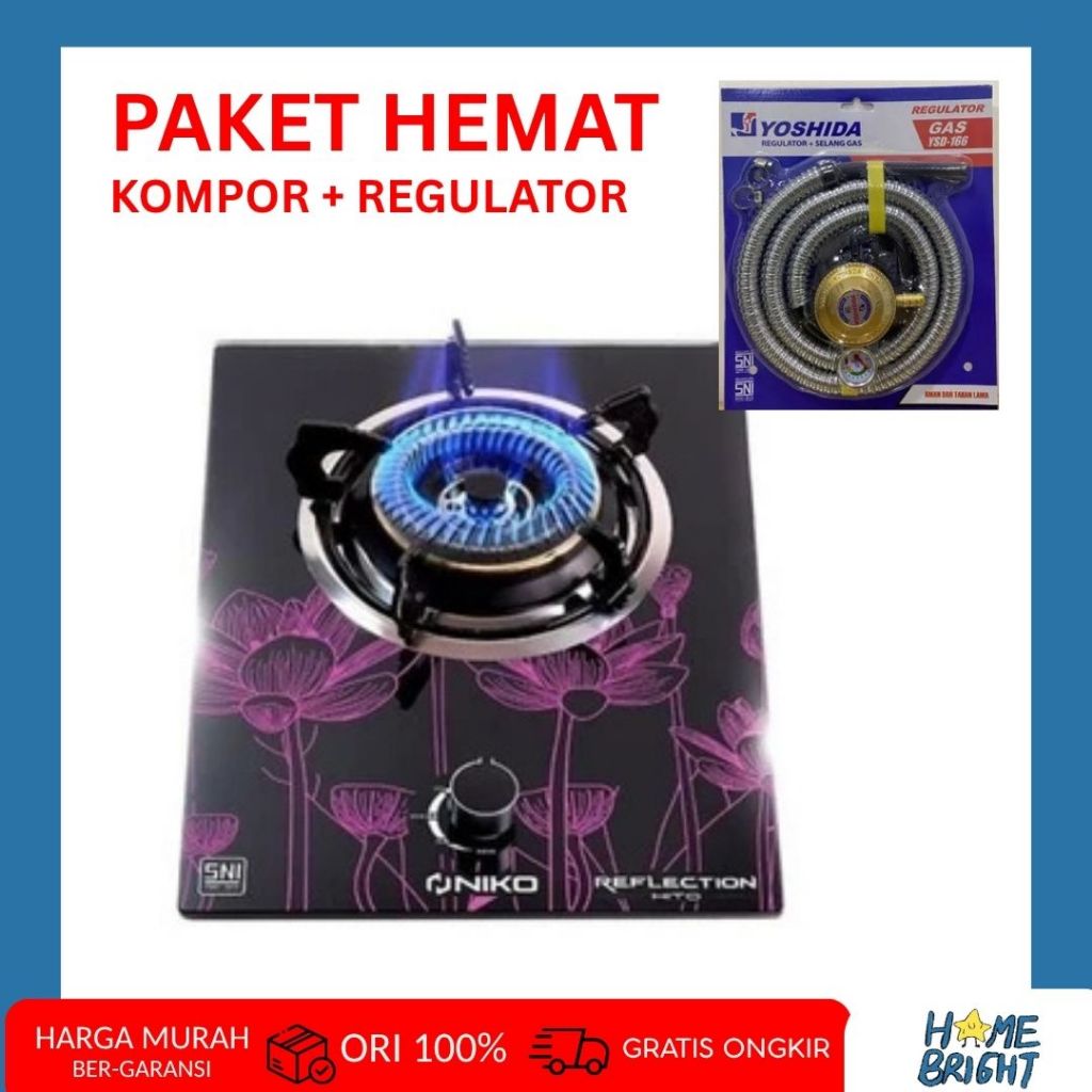 Kompor Kaca Gas Tanam 1 Tungku Niko HITO + Regulator / Kompor Tanam/ Kompor Gas dan Regulator