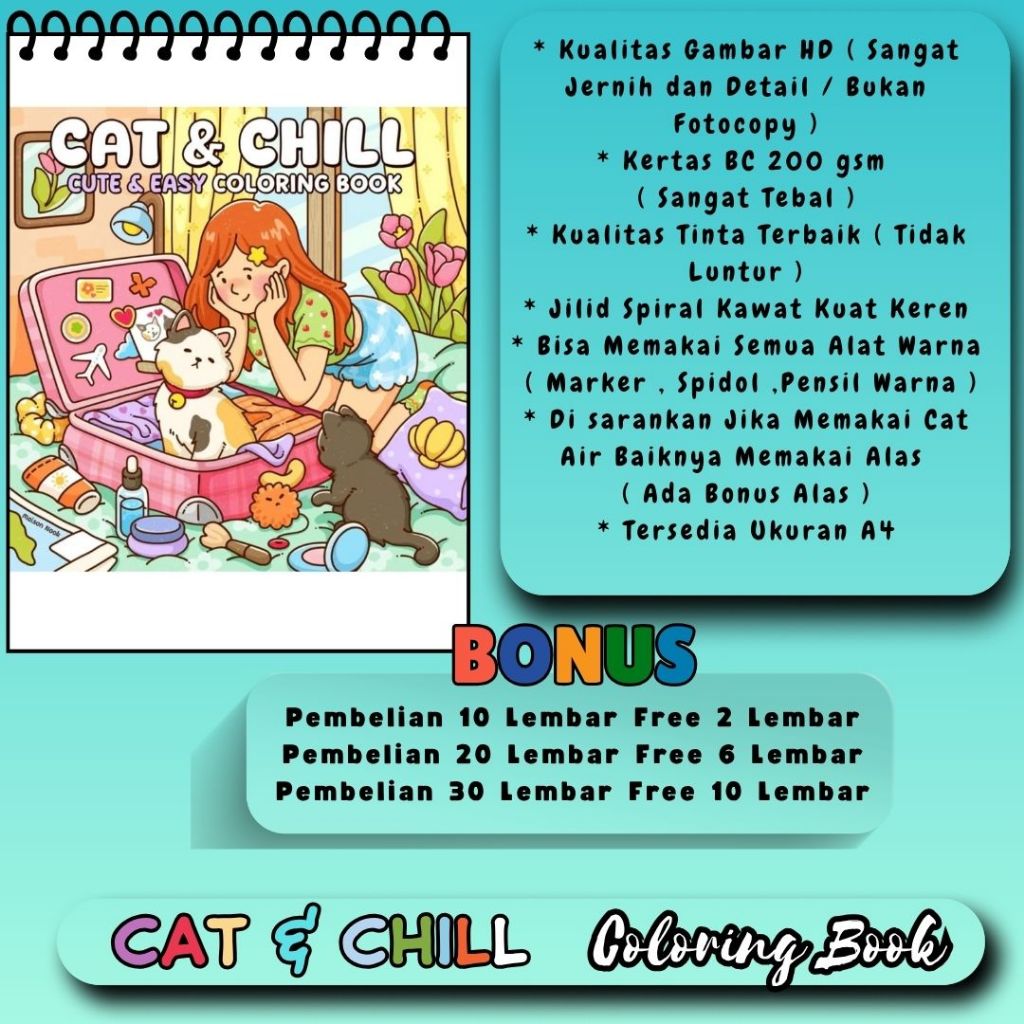 

Cat And Chili Buku Gambar Mewarnai Coloring Book Gambar Jernih HD Kertas Tebal Spiral Kawat Kuat