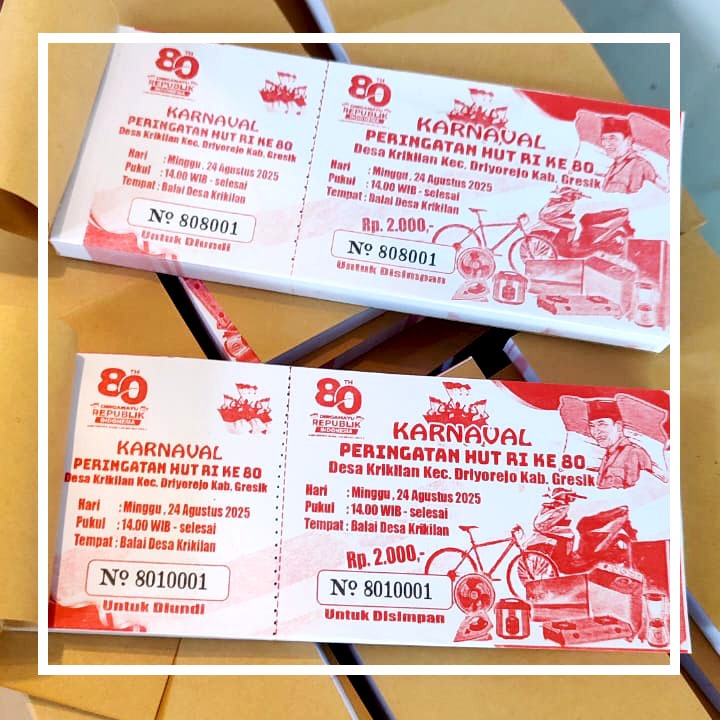 

KUPON JALAN SEHAT / KARCIS PARKIR / TIKET MASUK / KUPON AIR MINUM 1 RIM