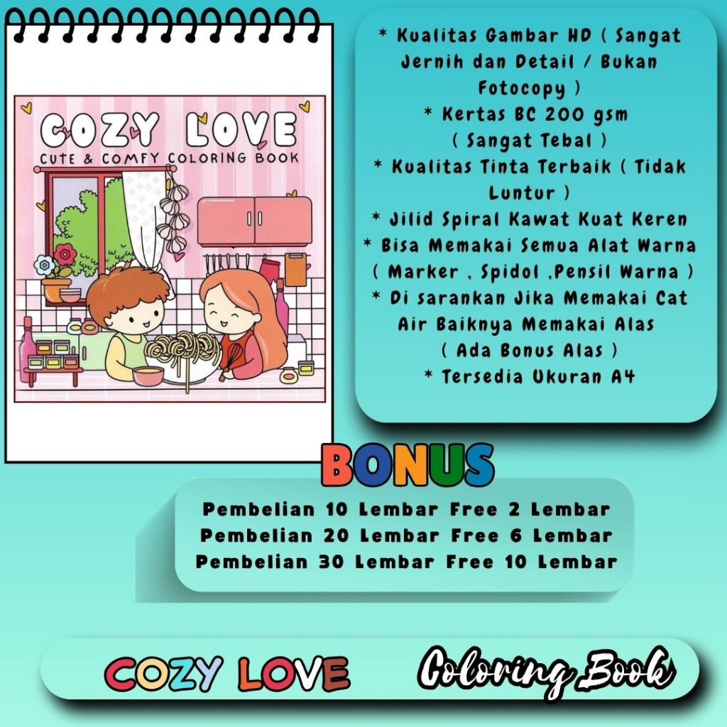 

COZY LOVE Buku Mewarnai Murah Tema Bagus Gambar Jernih Sudah HD Cute And Comfy Coloring Book Kertas Tebal Premium