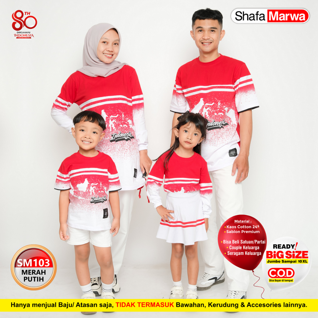 Baju Merah Putih 17 Agustusan - Kaos Seragam Couple Edisi Kemerdekaan Agustus SM103