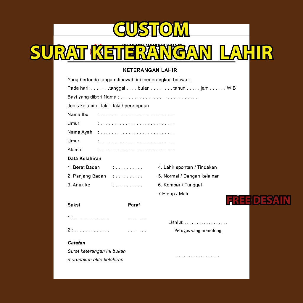 cetak custom nota surat menyurat buku keterangan lahir