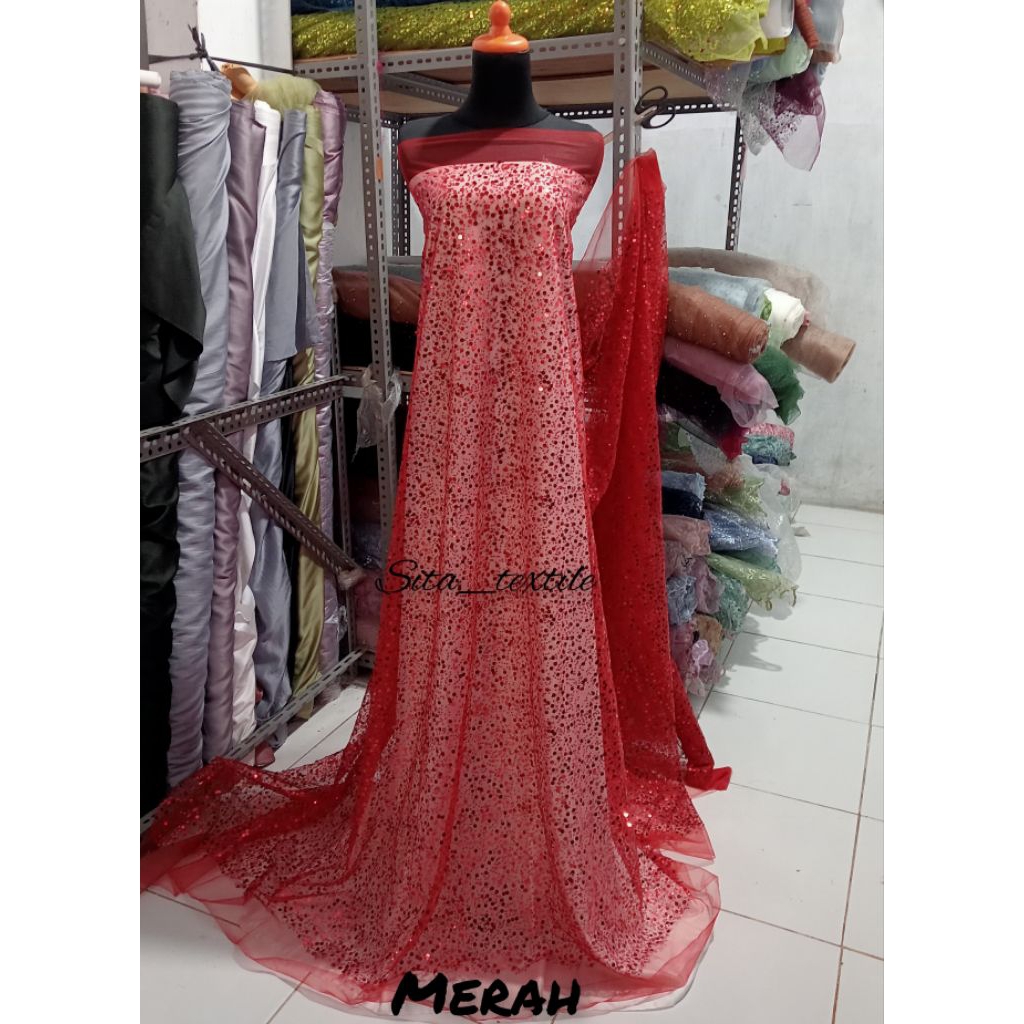 Kain Bahan Tile Mutiara Payet / Tile 1000 Payet (full Payet) /Tile Bahan Kebaya