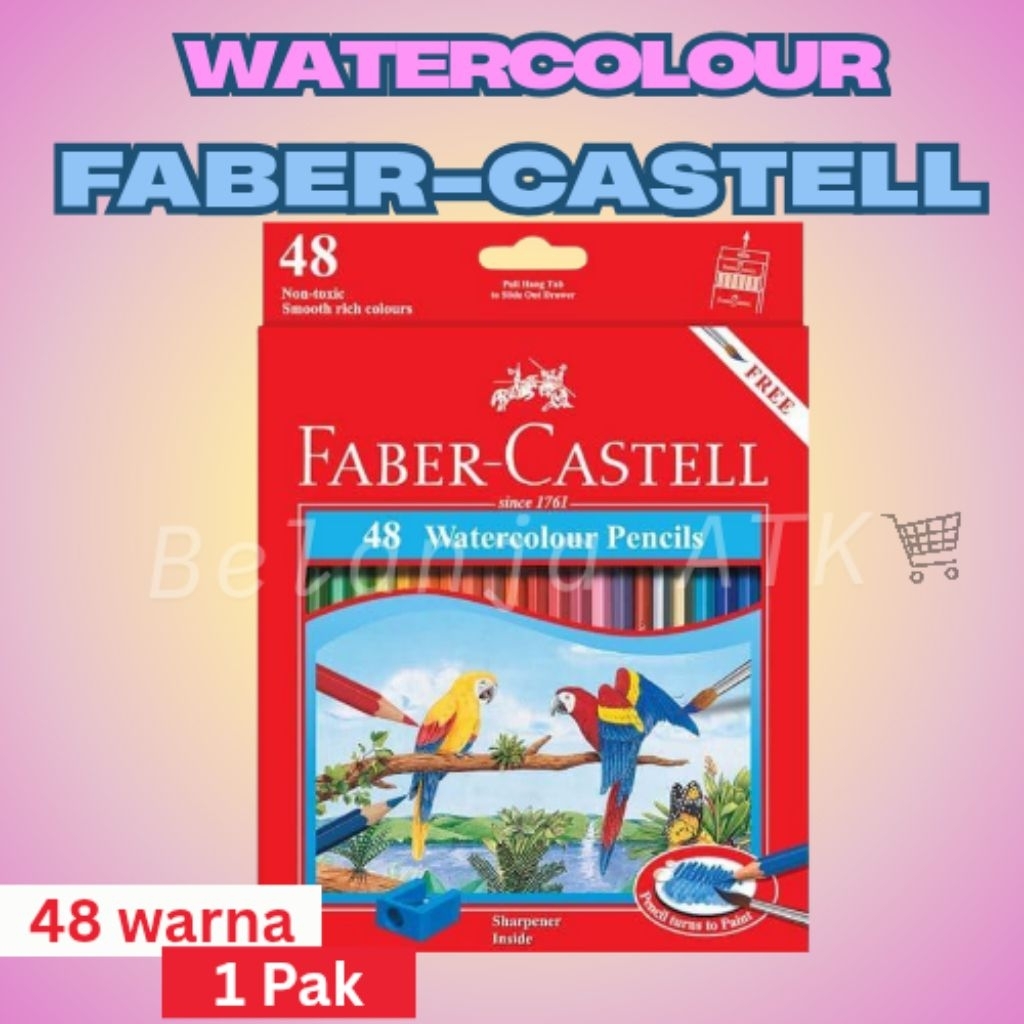 

[Satuan] Faber-Castell Pensil Warna Watercolour 48 Warna –Lengkap + Bonus Kuas & Rautan