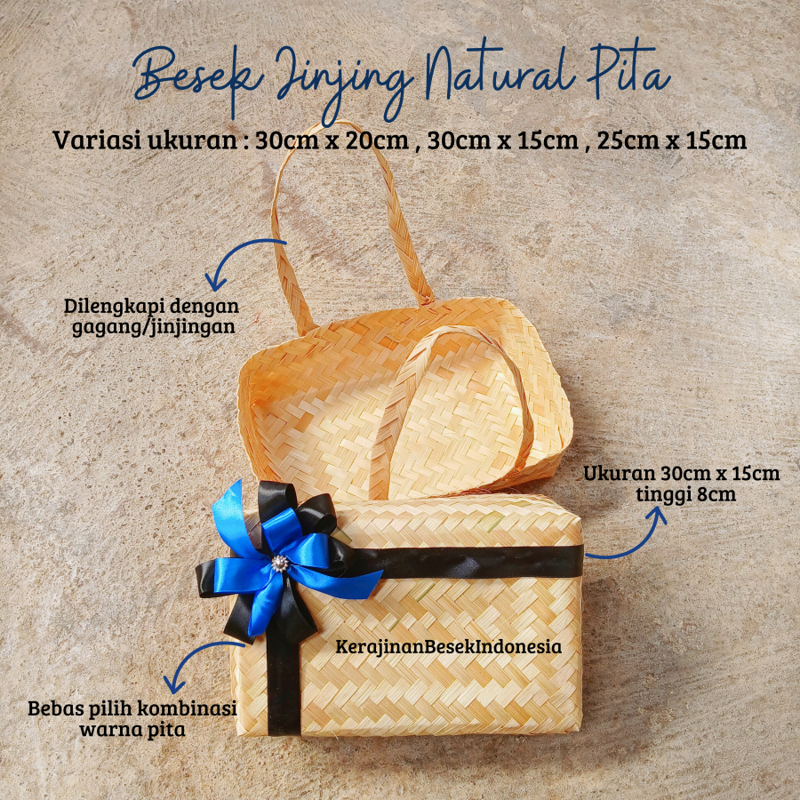 

Sepasang Besek Jinjing 30cm x 20cm dan 30cm x 15cm Natural Hias Pita Box nasi Besek nasi Besek snack Roti Hampers Hantaran