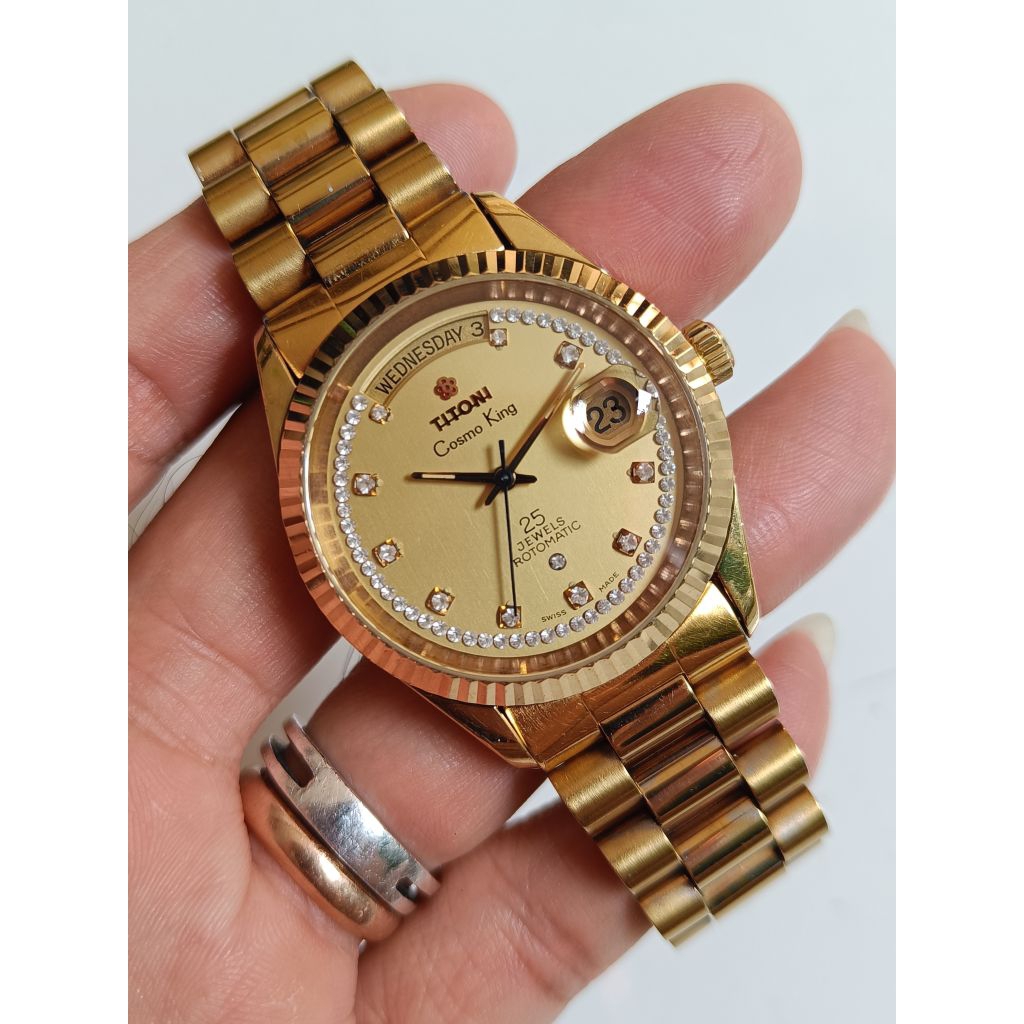 Titoni Cosmo king rotomatic 25 jewel automatic Day date president original bekas bagus normal semua 