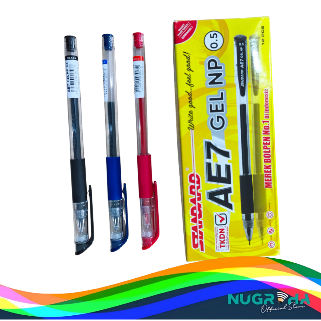 

Pulpen AE7 Gel NP Pulpen Standard Pen Pena Ballpoint Bolpen Pulpen 0.5 mm Needle Tip H20 Gel Clean Flow Hitam, Biru, Merah