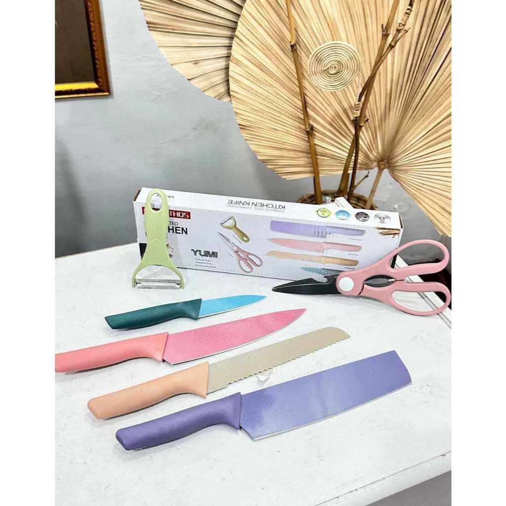 PISAU SET JERAMI PISAU JERAMI WARNA PASTEL PISAU DAPUR