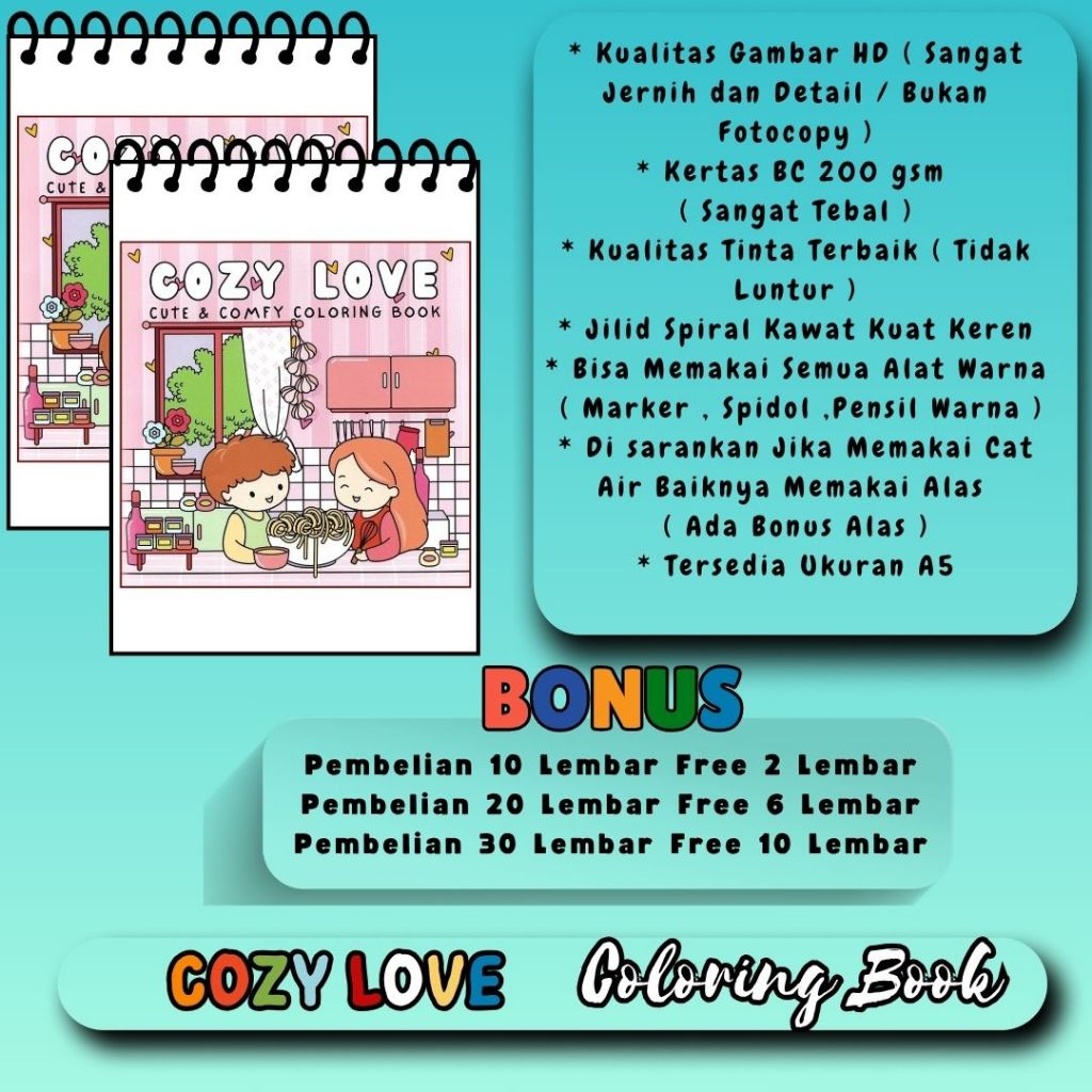 

COZY LOVE Cute And Comfy Coloring Book Buku Mewarani Tema Terbaru Kualitas Gambar Jernih Sudah HD Kertas Tebal 200 gsm
