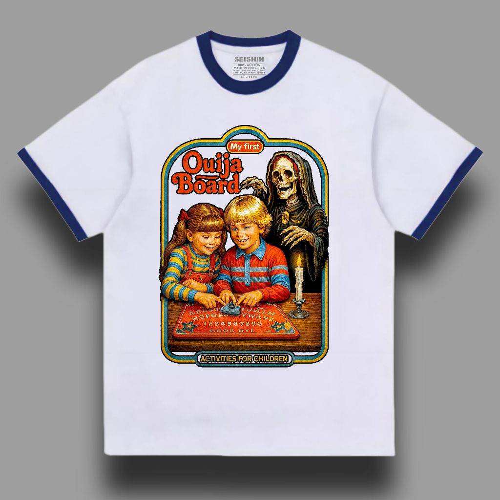 Seishin T-shirt Ringertee My First Ouija Board kaos vintage unisex warna putih