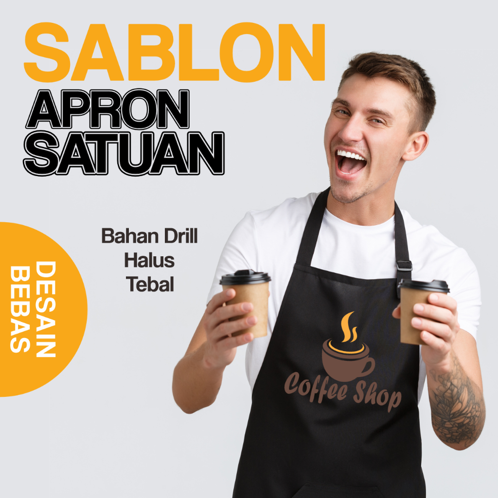 Apron Custom / Celemek Custom Logo / Apron Celemek Sablon Desain Custom / Celemek Sablon Satuan / Ap