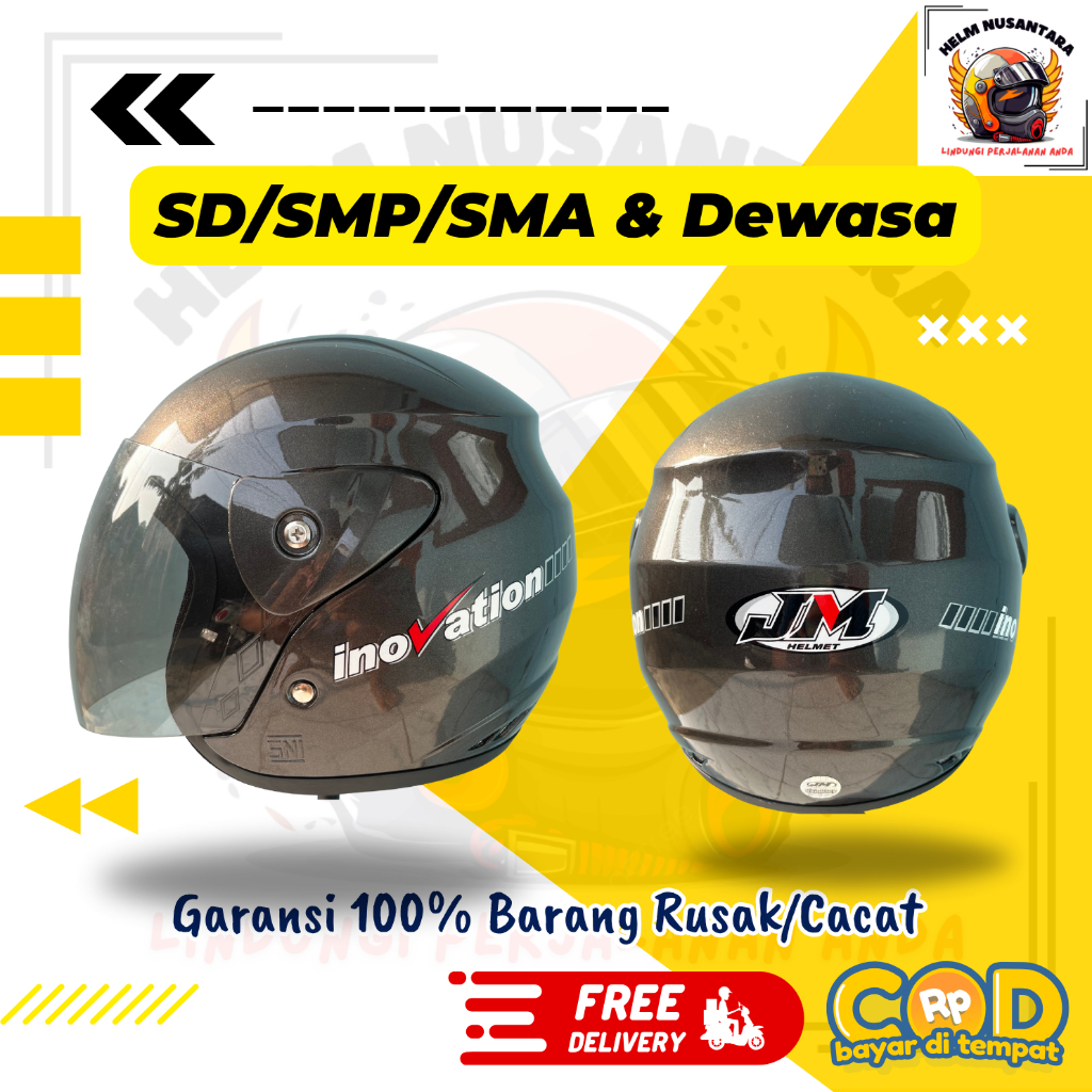 Helm Remaja dan Dewasa SNI Original JM Evolution Half Face Abu Metalik – Desain Stylish, Nyaman, Coc