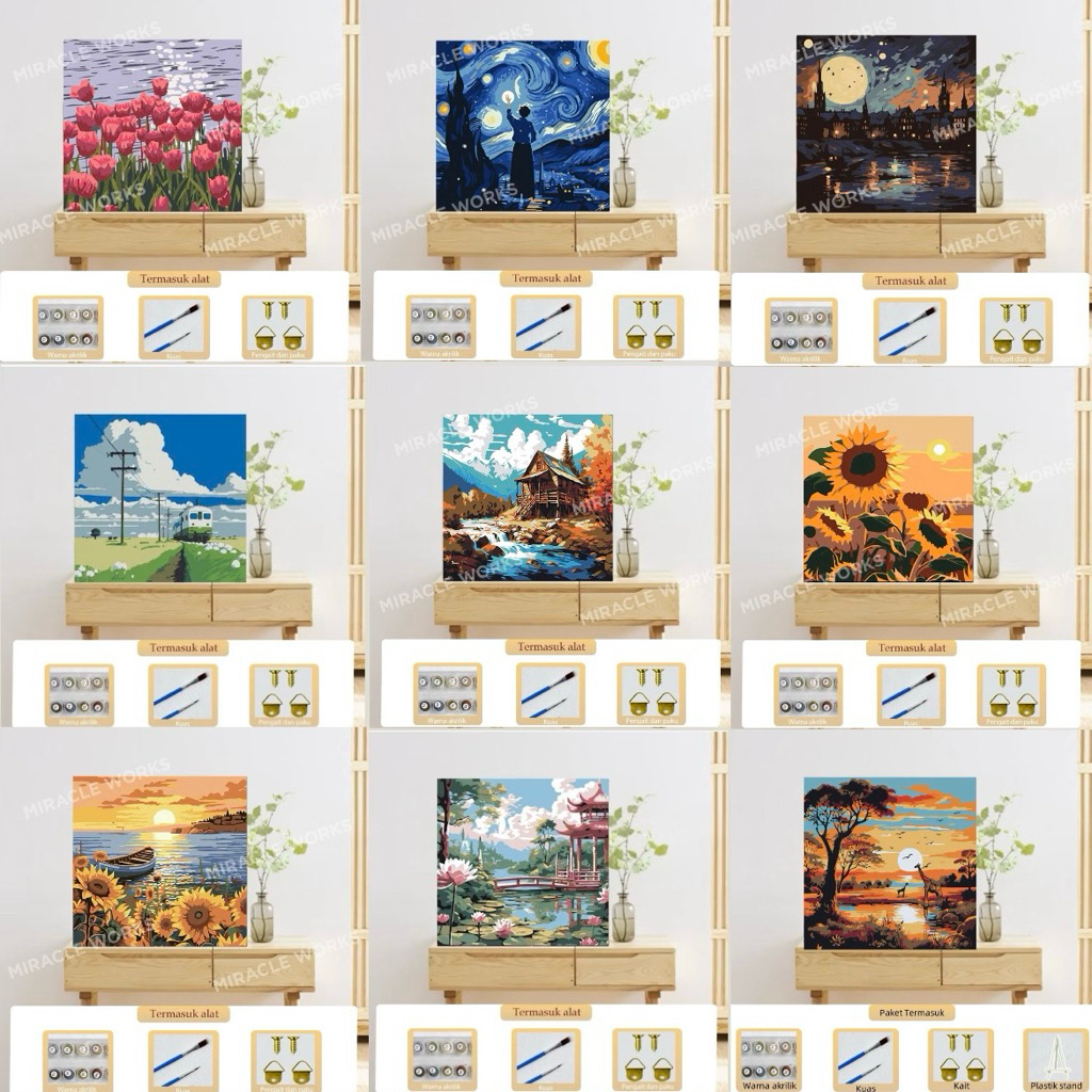 

DIY Paint By Number Kit 20x20cm Kanvas | Digital Painting Kit | Paket Alat Lukis Set | Souvenir Ulangtahun