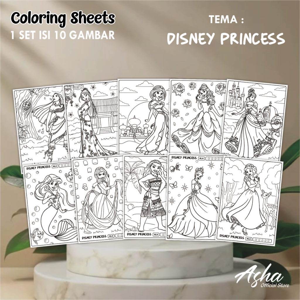 

KERTAS GAMBAR UNTUK ANAK - LEMBAR MEWARNAI ANAK 1 SET ISI 10 GAMBAR DISNEY PRINCESS UKURAN A3