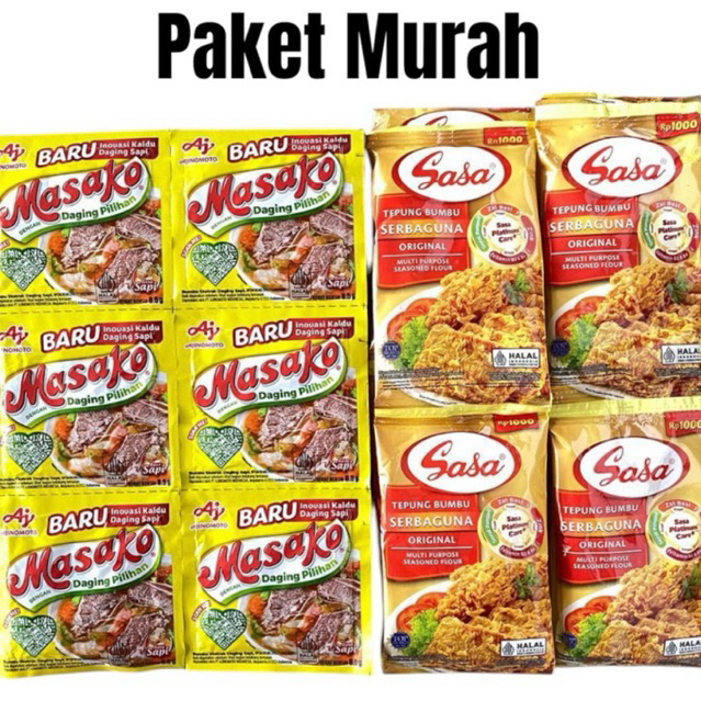 

24 sachet/2 renceng Masako Sapi + 10 sachet Tepung Bumbu Sasa 32gr